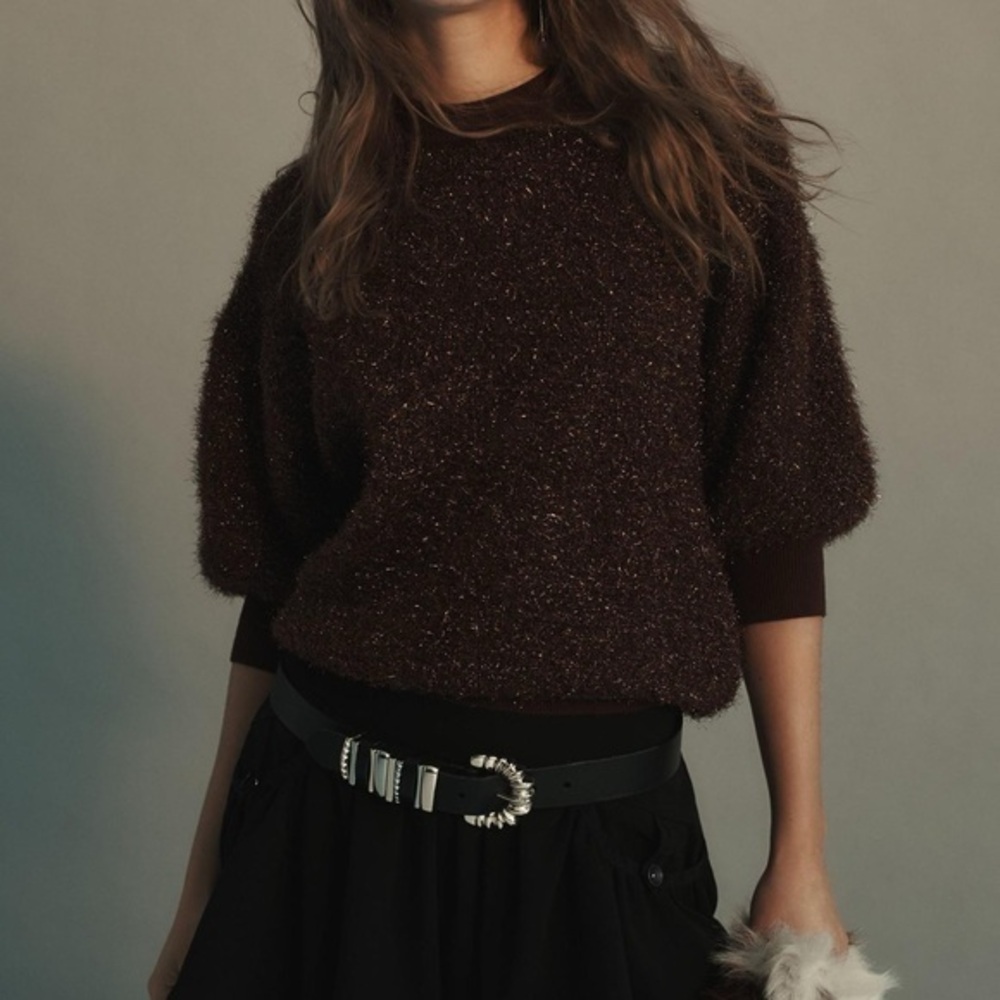 Anthropologie Maeve The Violetta Short-Sleeve Tinsel Sweater